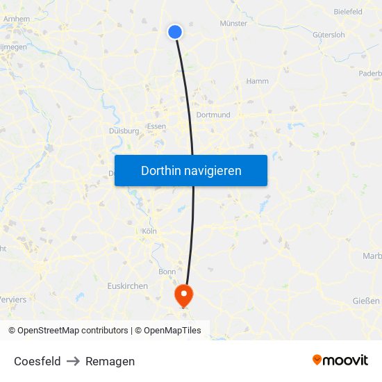 Coesfeld to Remagen map