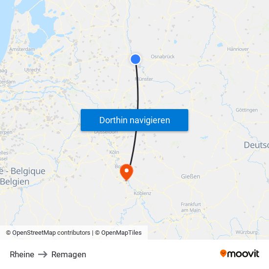 Rheine to Remagen map