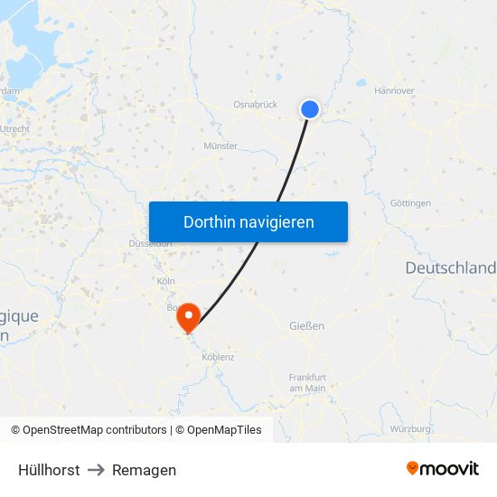 Hüllhorst to Remagen map