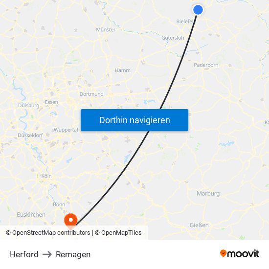 Herford to Remagen map