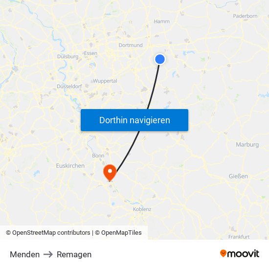 Menden to Remagen map