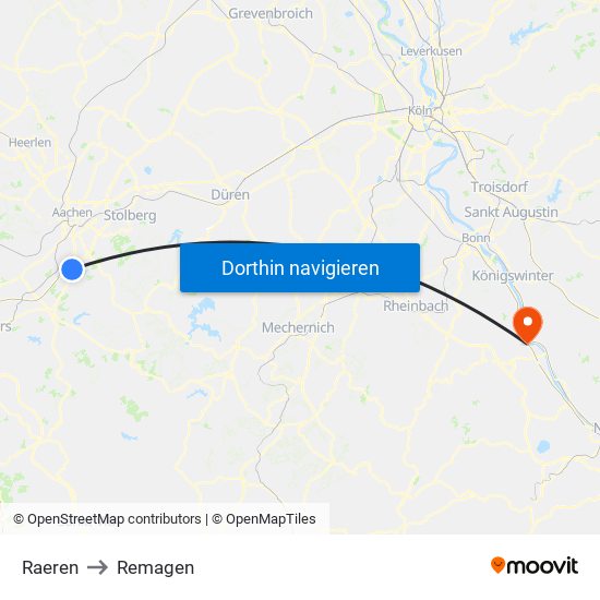 Raeren to Remagen map