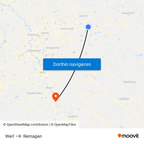 Werl to Remagen map