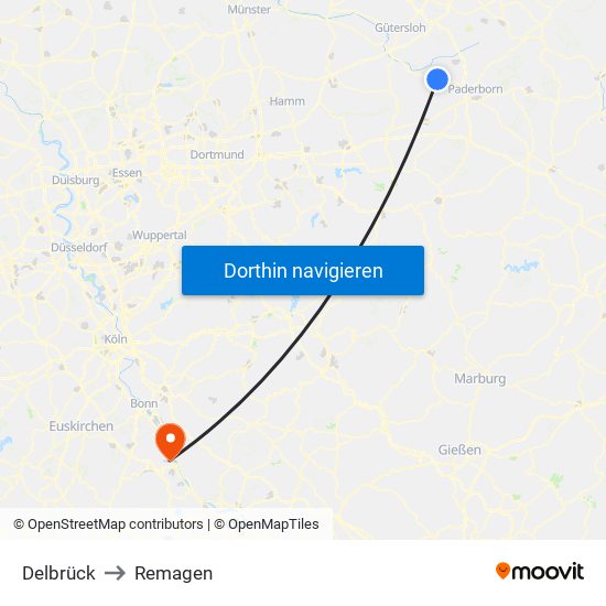 Delbrück to Remagen map