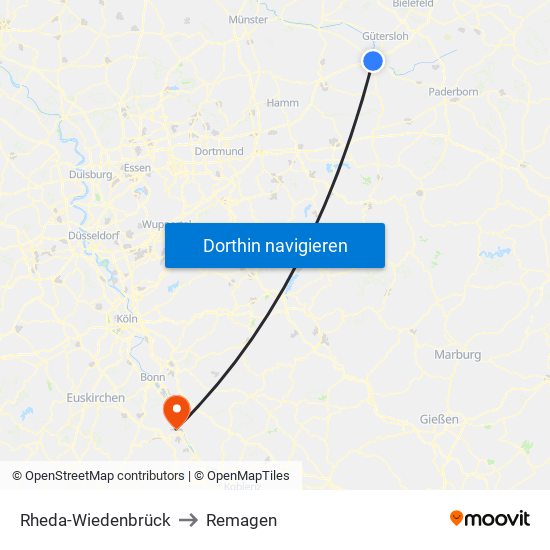 Rheda-Wiedenbrück to Remagen map