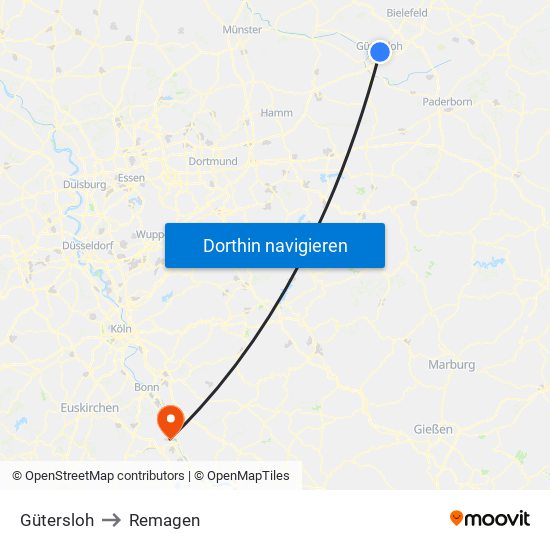 Gütersloh to Remagen map
