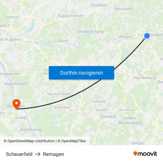 Scheuerfeld to Remagen map
