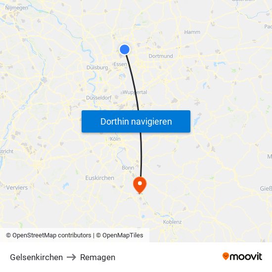 Gelsenkirchen to Remagen map