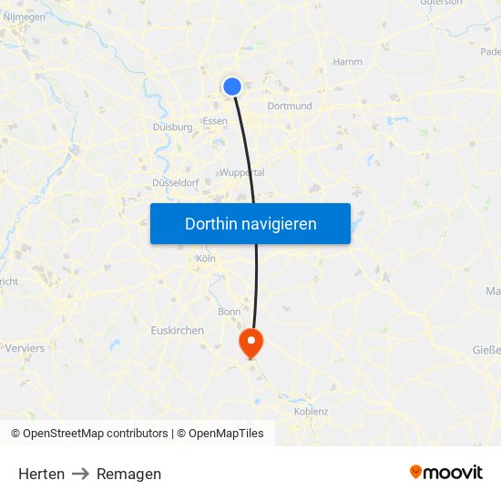 Herten to Remagen map