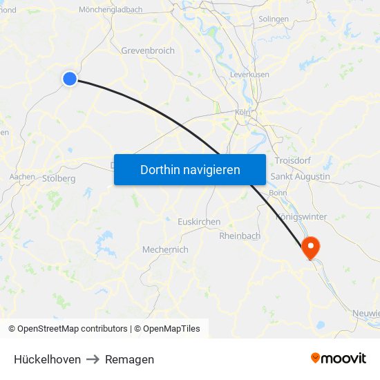 Hückelhoven to Remagen map