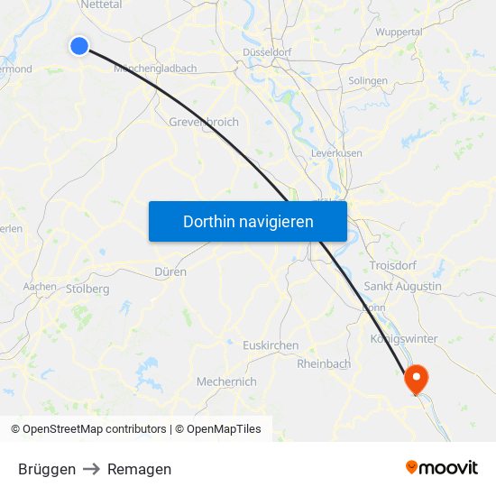 Brüggen to Remagen map