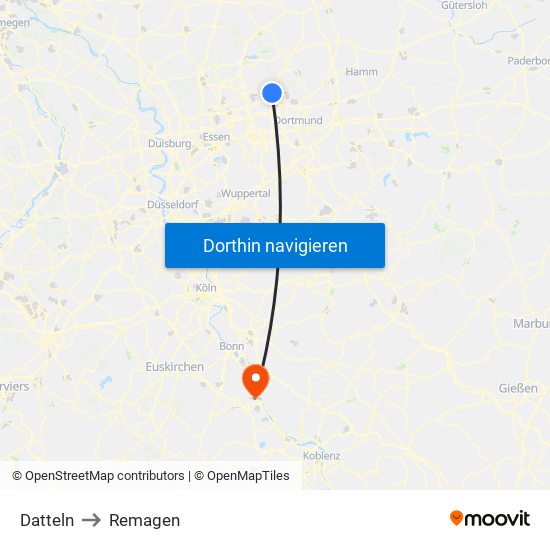 Datteln to Remagen map