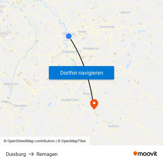 Duisburg to Remagen map