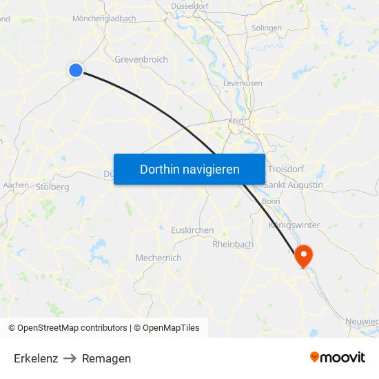 Erkelenz to Remagen map