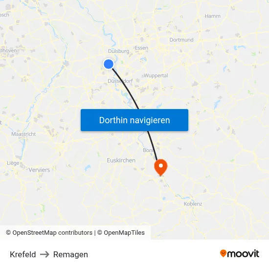 Krefeld to Remagen map