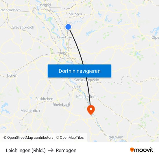 Leichlingen (Rhld.) to Remagen map