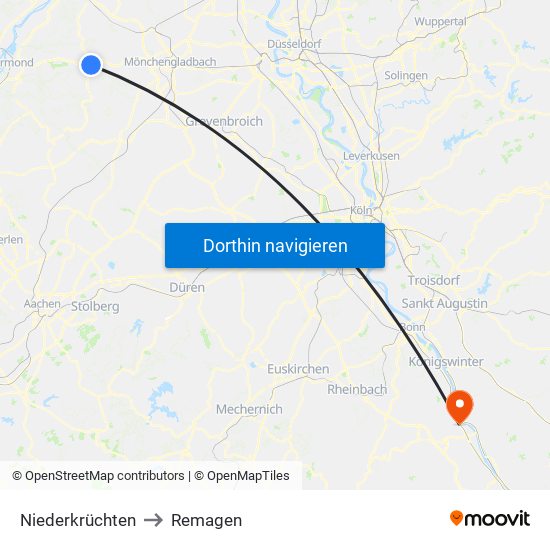 Niederkrüchten to Remagen map