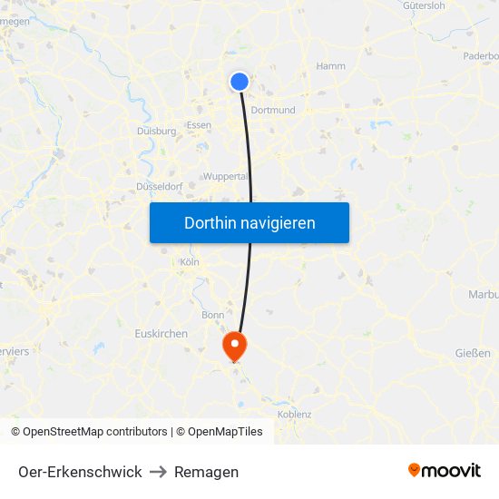 Oer-Erkenschwick to Remagen map