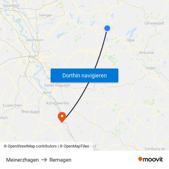 Meinerzhagen to Remagen map