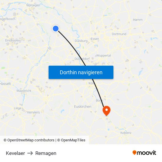 Kevelaer to Remagen map