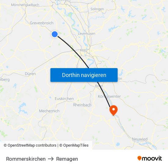 Rommerskirchen to Remagen map