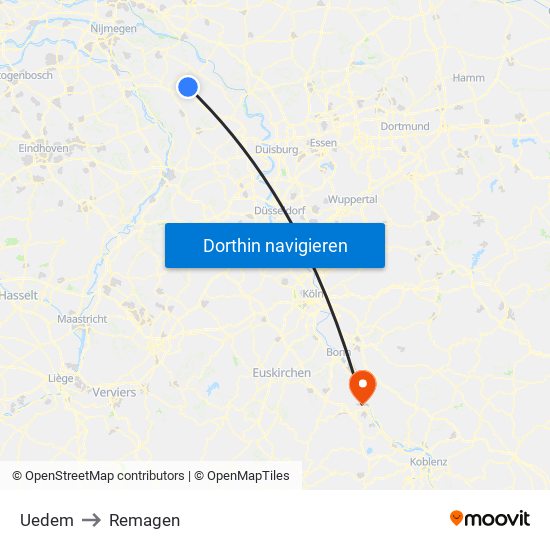 Uedem to Remagen map