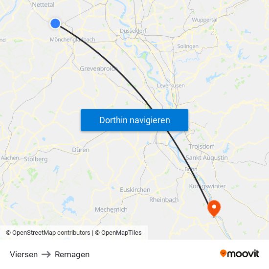 Viersen to Remagen map