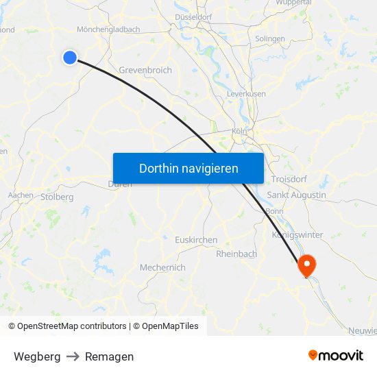 Wegberg to Remagen map