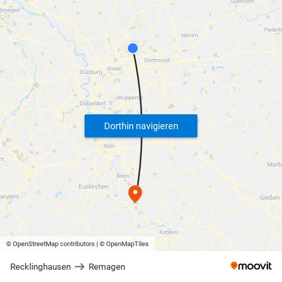 Recklinghausen to Remagen map