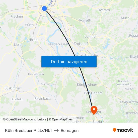 Köln Breslauer Platz/Hbf to Remagen map