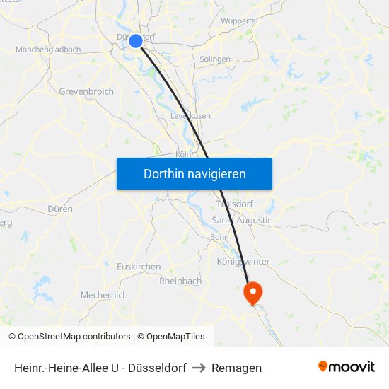 Heinr.-Heine-Allee U - Düsseldorf to Remagen map