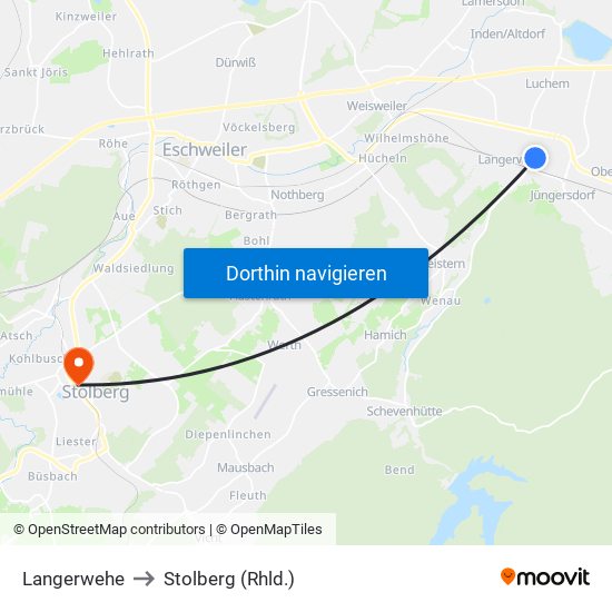 Langerwehe to Stolberg (Rhld.) map