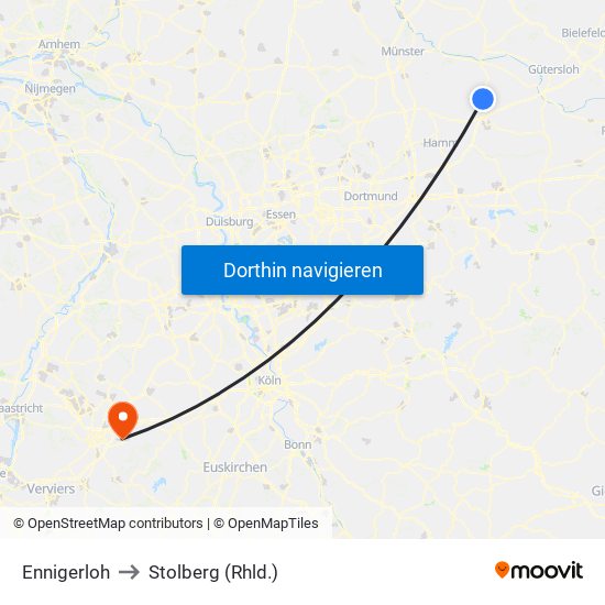 Ennigerloh to Stolberg (Rhld.) map