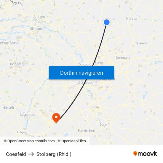 Coesfeld to Stolberg (Rhld.) map