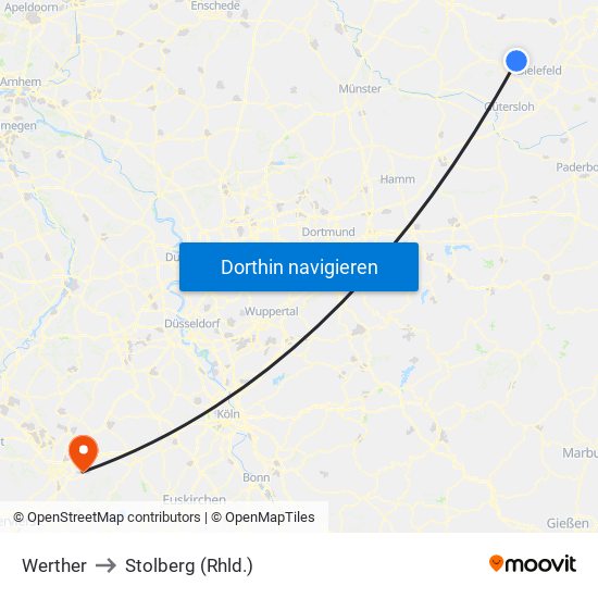 Werther to Stolberg (Rhld.) map