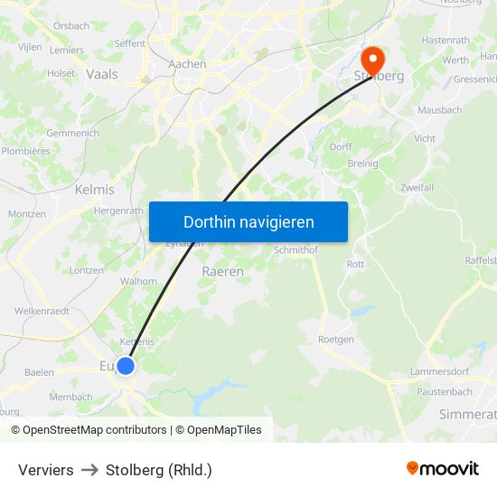 Verviers to Stolberg (Rhld.) map