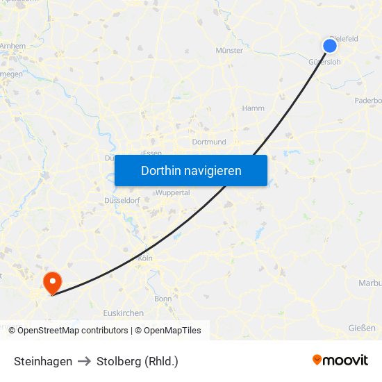 Steinhagen to Stolberg (Rhld.) map