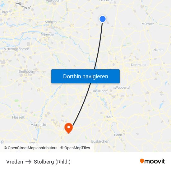 Vreden to Stolberg (Rhld.) map