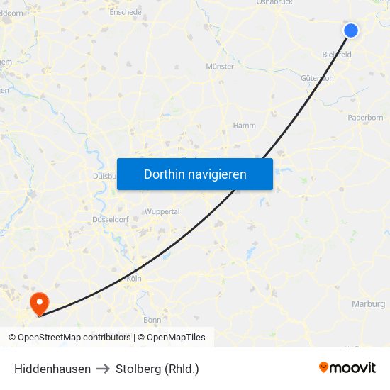 Hiddenhausen to Stolberg (Rhld.) map