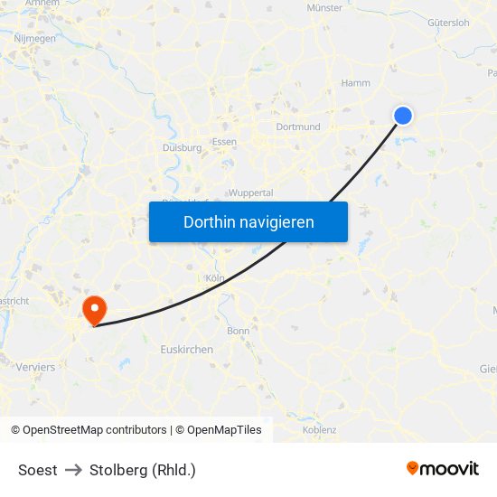 Soest to Stolberg (Rhld.) map