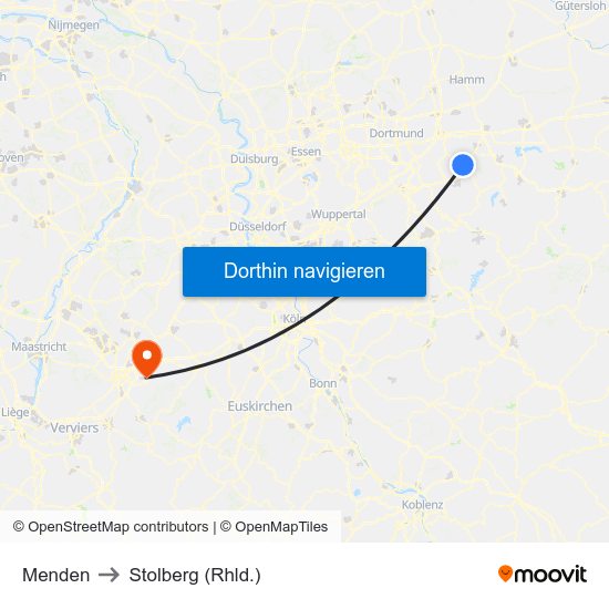 Menden to Stolberg (Rhld.) map