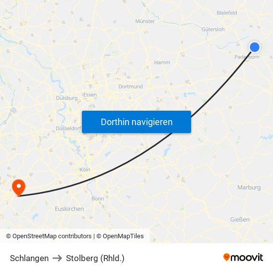 Schlangen to Stolberg (Rhld.) map