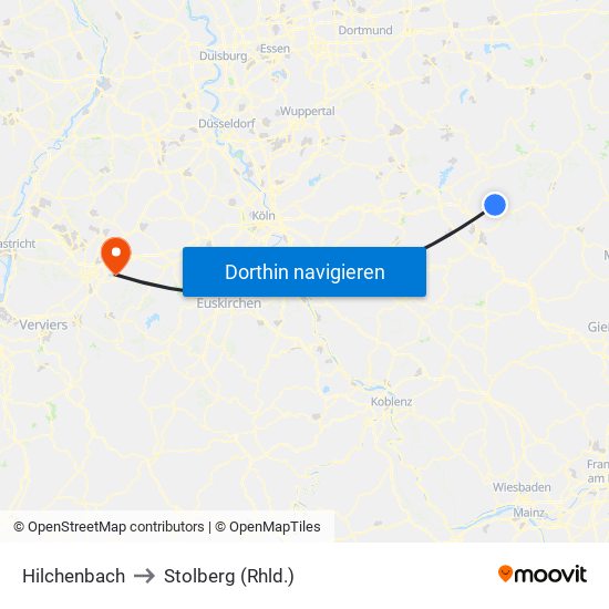 Hilchenbach to Stolberg (Rhld.) map