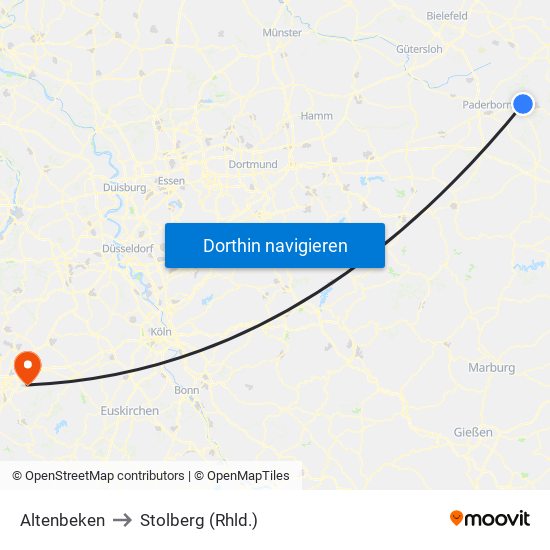 Altenbeken to Stolberg (Rhld.) map