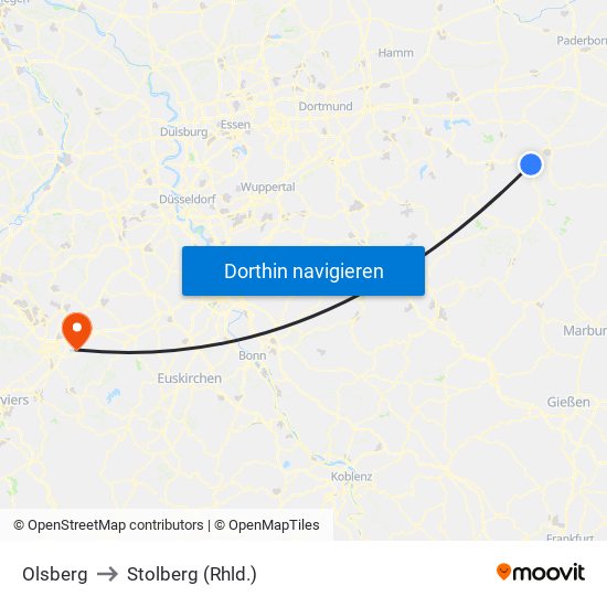 Olsberg to Stolberg (Rhld.) map