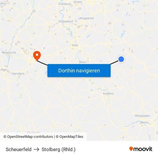 Scheuerfeld to Stolberg (Rhld.) map