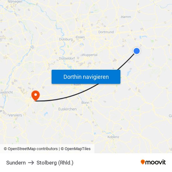 Sundern to Stolberg (Rhld.) map