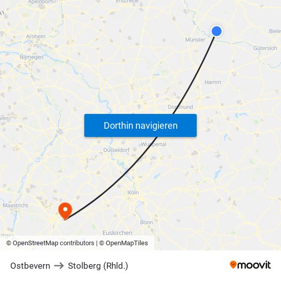 Ostbevern to Stolberg (Rhld.) map