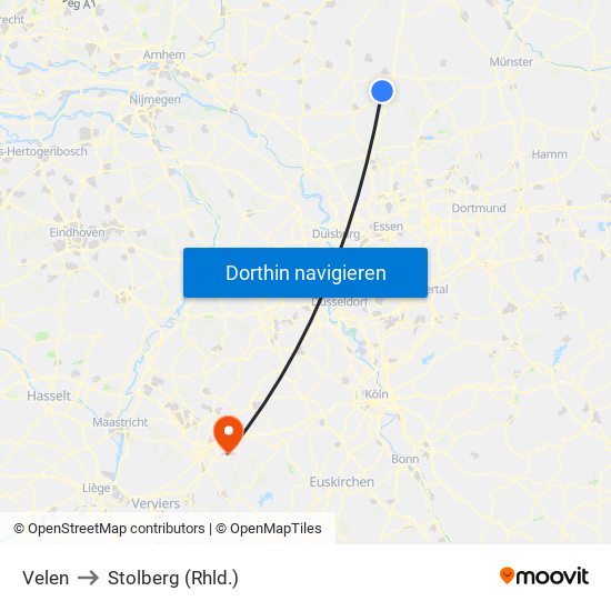 Velen to Stolberg (Rhld.) map