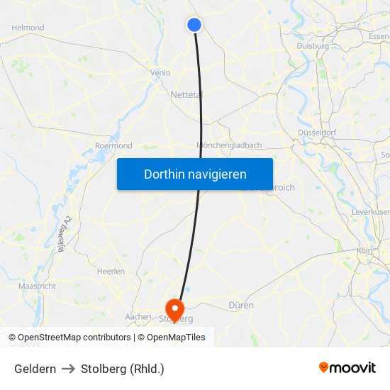 Geldern to Stolberg (Rhld.) map